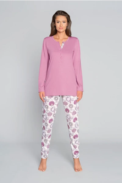 Gazania piżama damska długi rękaw, długie spodnie fioletowy