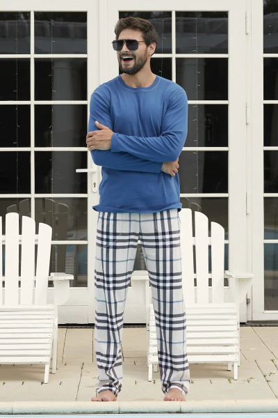 Gilbert piżama męska długi rękaw, długie spodnie niebieski