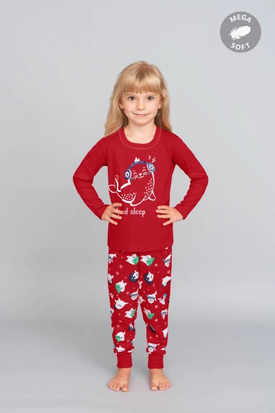 Kasjana piżama dziewczęca długi rękaw, długie spodnie czerwony