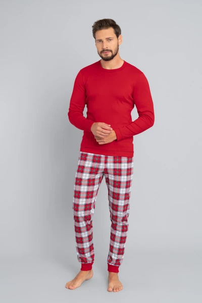 Moss piżama męska długi rękaw, długie spodnie czerwona