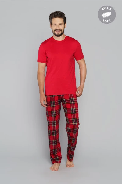 Narwik piżama męska krótki rękaw, długie spodnie czerwony