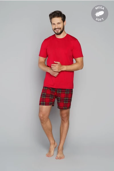 Narwik piżama męska krótki rękaw, krótkie spodnie czerwona